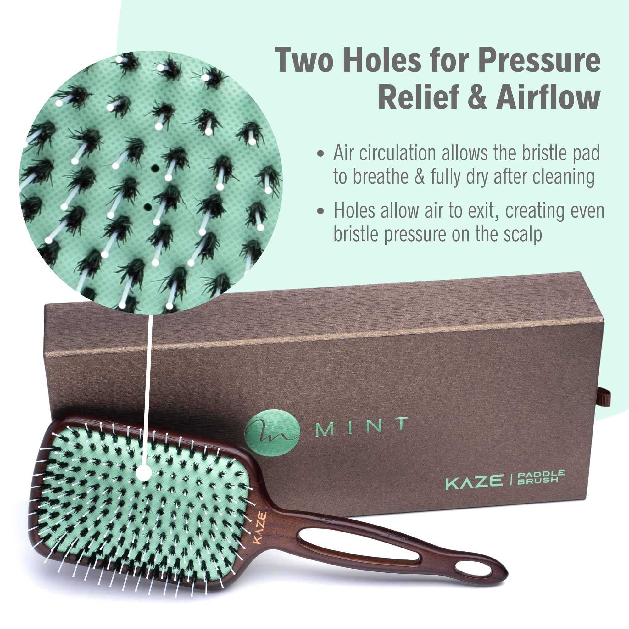 Mint extension-friendly brush can glide through extensions without pulling.