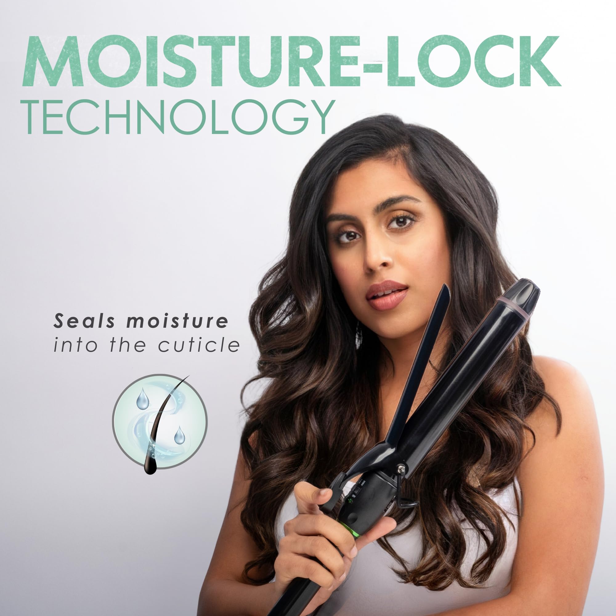 MINT long-barrel curling iron enabling quick styling with even heat.
