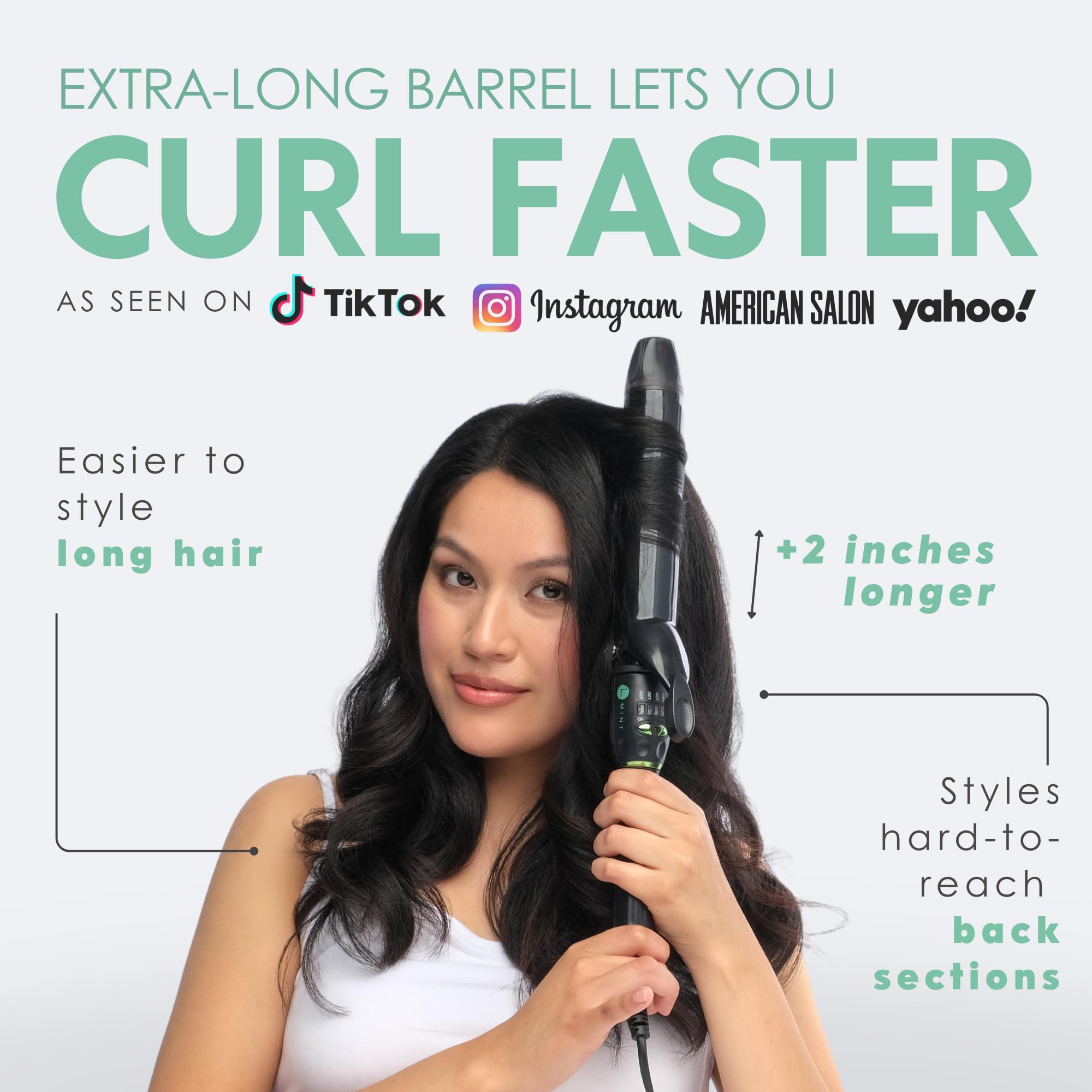 Mint Professional EasyGlide clamp detail enabling smooth, controlled curls