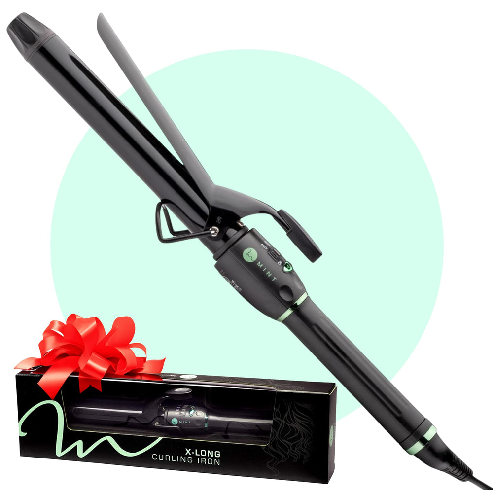 MINT professional extra-long 1inch curling iron for quick, even curls.