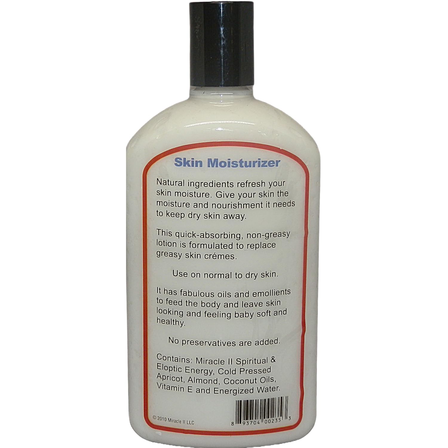Miracle II 100% Natural Skin Moisturizer pour image showing easy application and pore-friendly nourishment