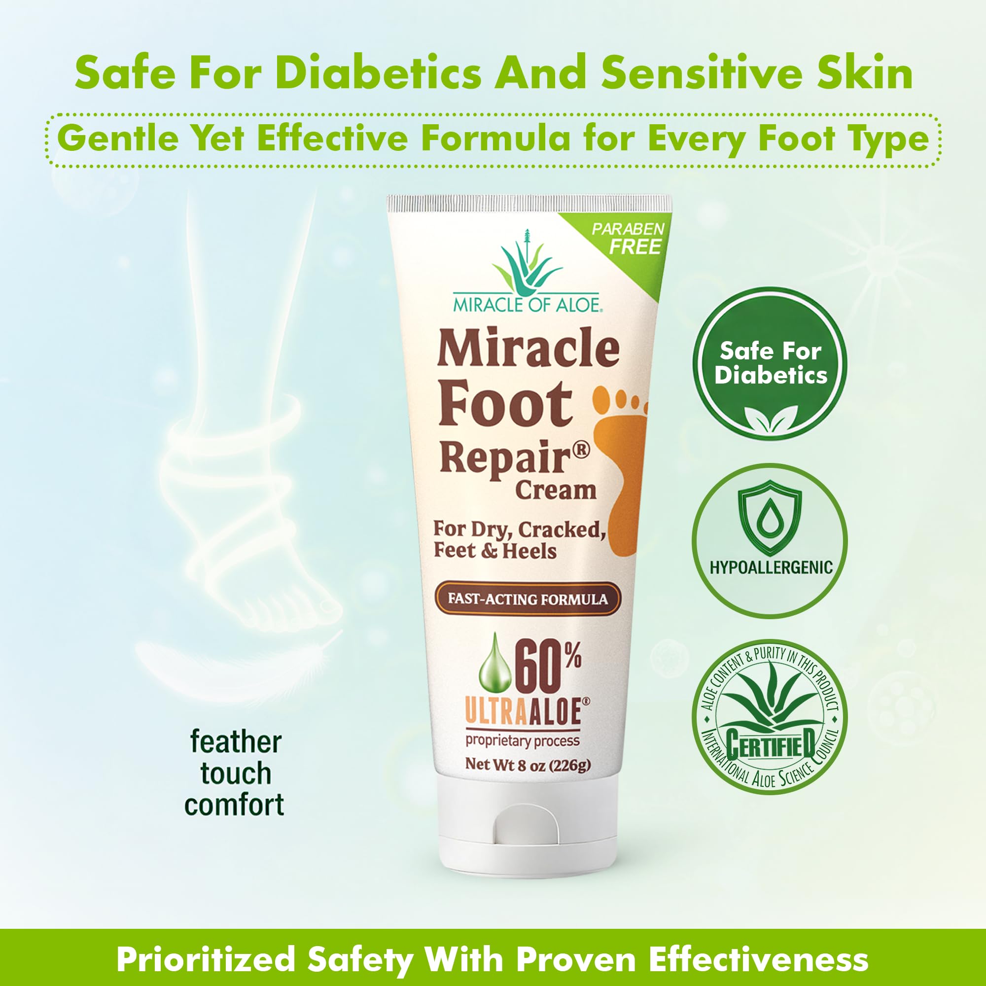 Miracle of Aloe applying cream on the sole during routine.