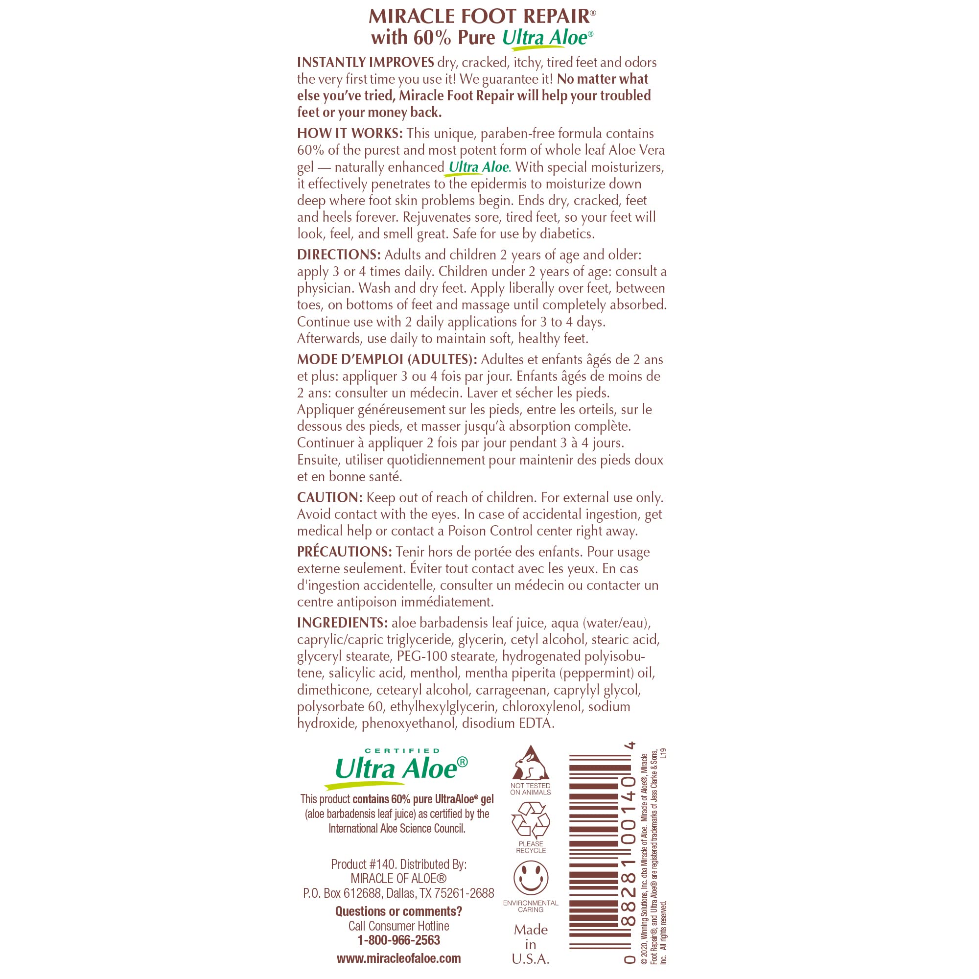 Miracle of Aloe combo pack front view signals complete feet and hands care