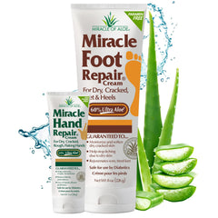 Miracle of Aloe foot cream jar display highlights 60% UltraAloe for deep moisturization
