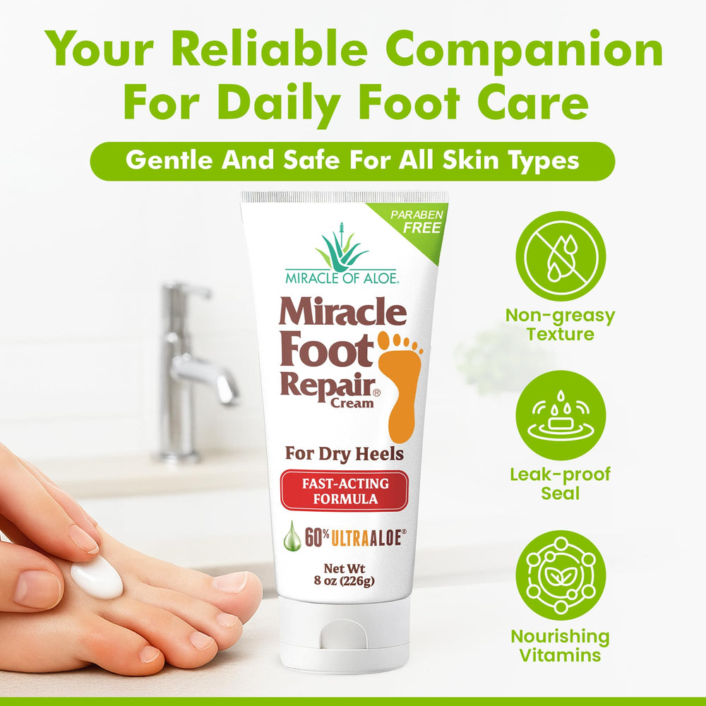 Miracle of Aloe foot cream tube 1oz for on-the-go hydration.