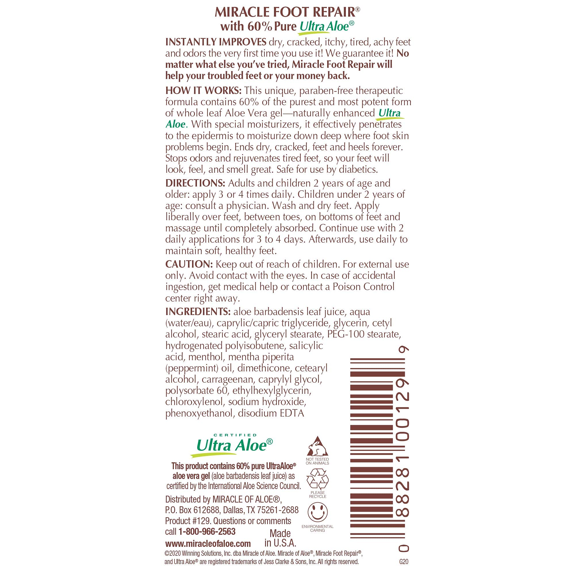Miracle of Aloe foot repair sample 1oz tube offers a trial option.