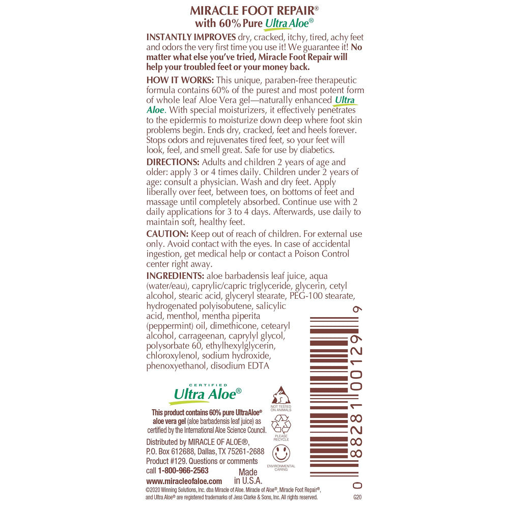 Miracle of Aloe foot repair sample 1oz tube offers a trial option.