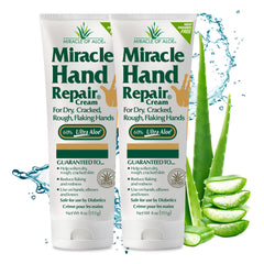 Miracle of Aloe hand repair cream bottle front demonstrating deep hydration for dry hands
