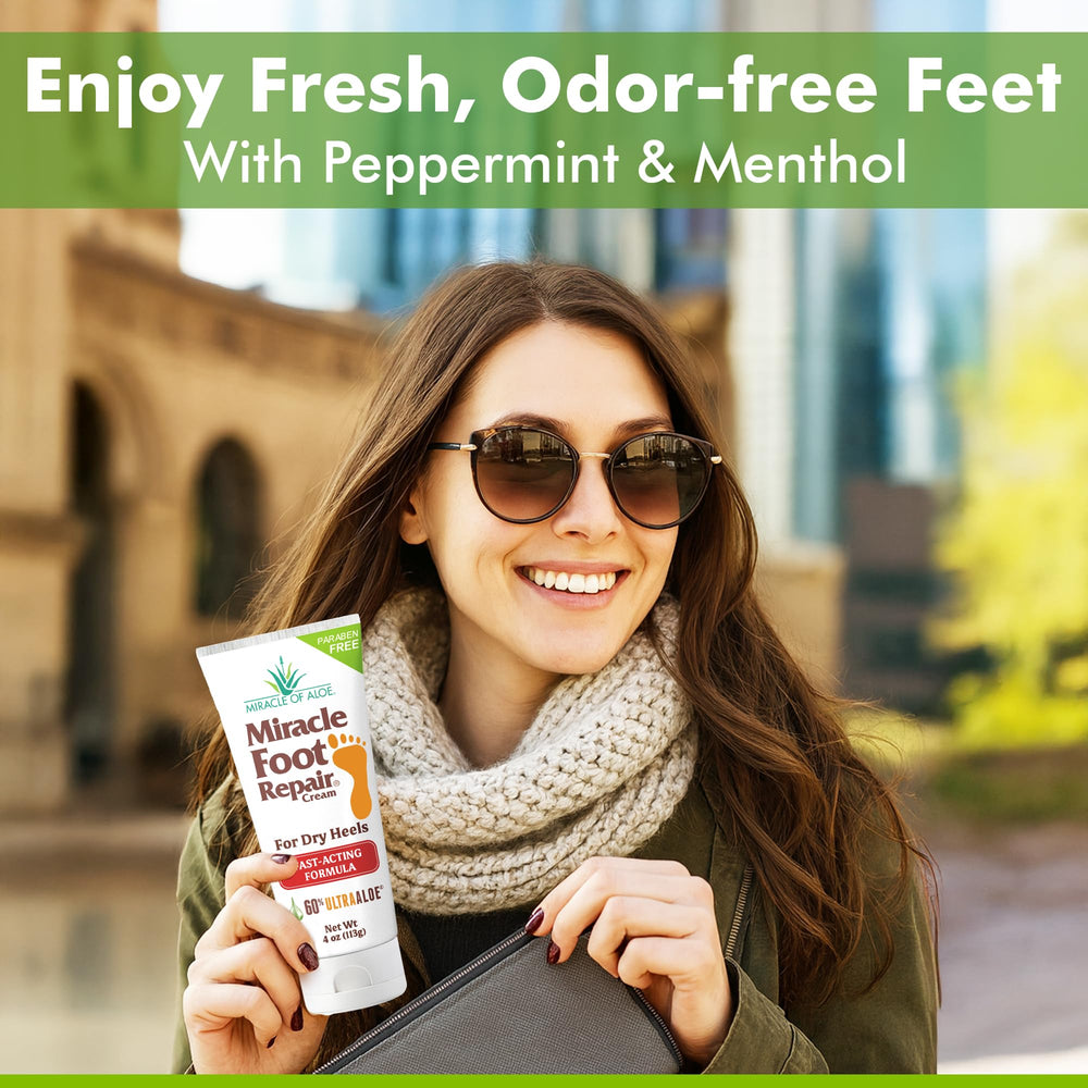 Miracle of Aloe Foot Repair Cream 4oz heel-dry-spot closeup shows crack-reducing potential.