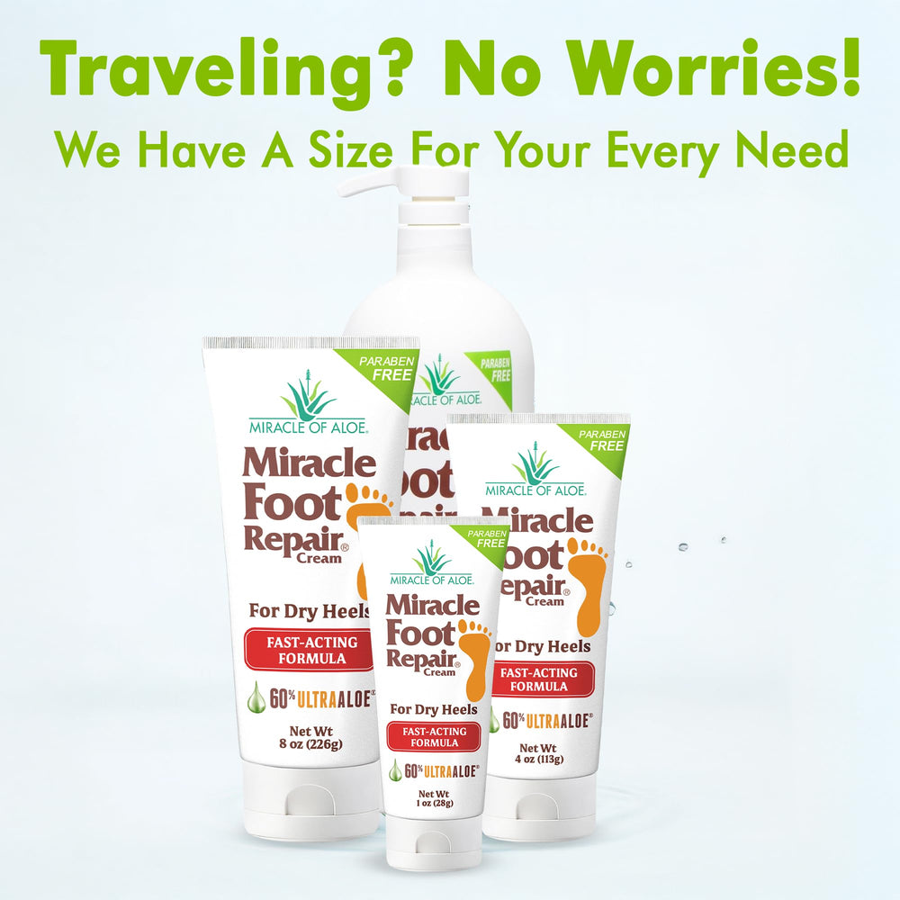 Miracle of Aloe Foot Repair Cream 4oz label-view highlights ingredients and brand trust.
