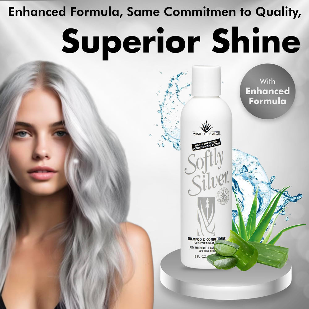 Miracle of Aloe Softly Silver panthenol-closeup signals nourishing moisture and reinforced hair strength.