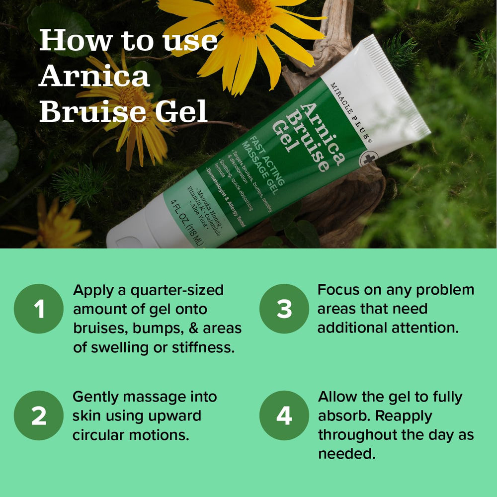 Miracle Plus Arnica Gel being massaged into distressed skin.