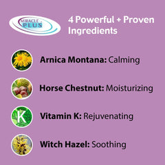 Miracle Plus Vitamin K and Horse Chestnut ingredients highlighted on packaging for skin support