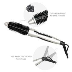 Miracomb cool touch anti-scald bristles protect skin while styling.