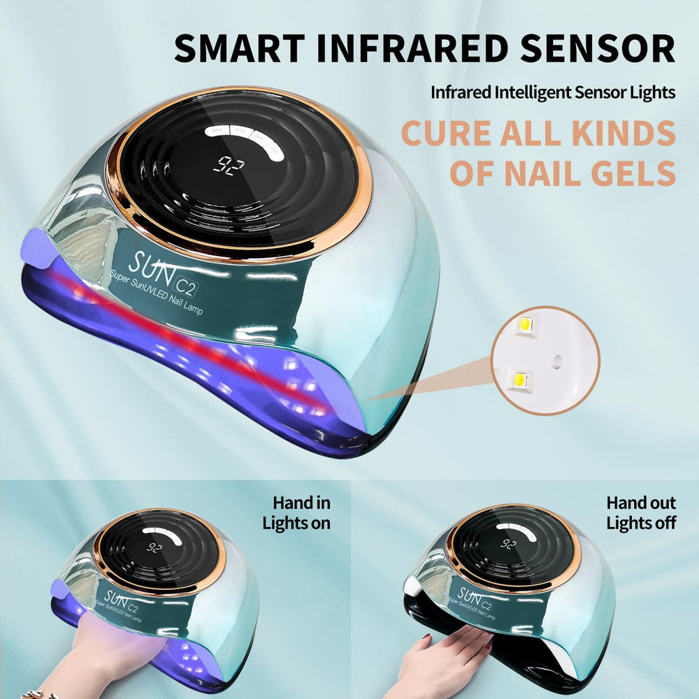 MIRAGE LAYON nail lamp digital LCD display showing timer settings for precise curing sessions
