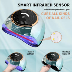 MIRAGE LAYON nail lamp digital LCD display showing timer settings for precise curing sessions