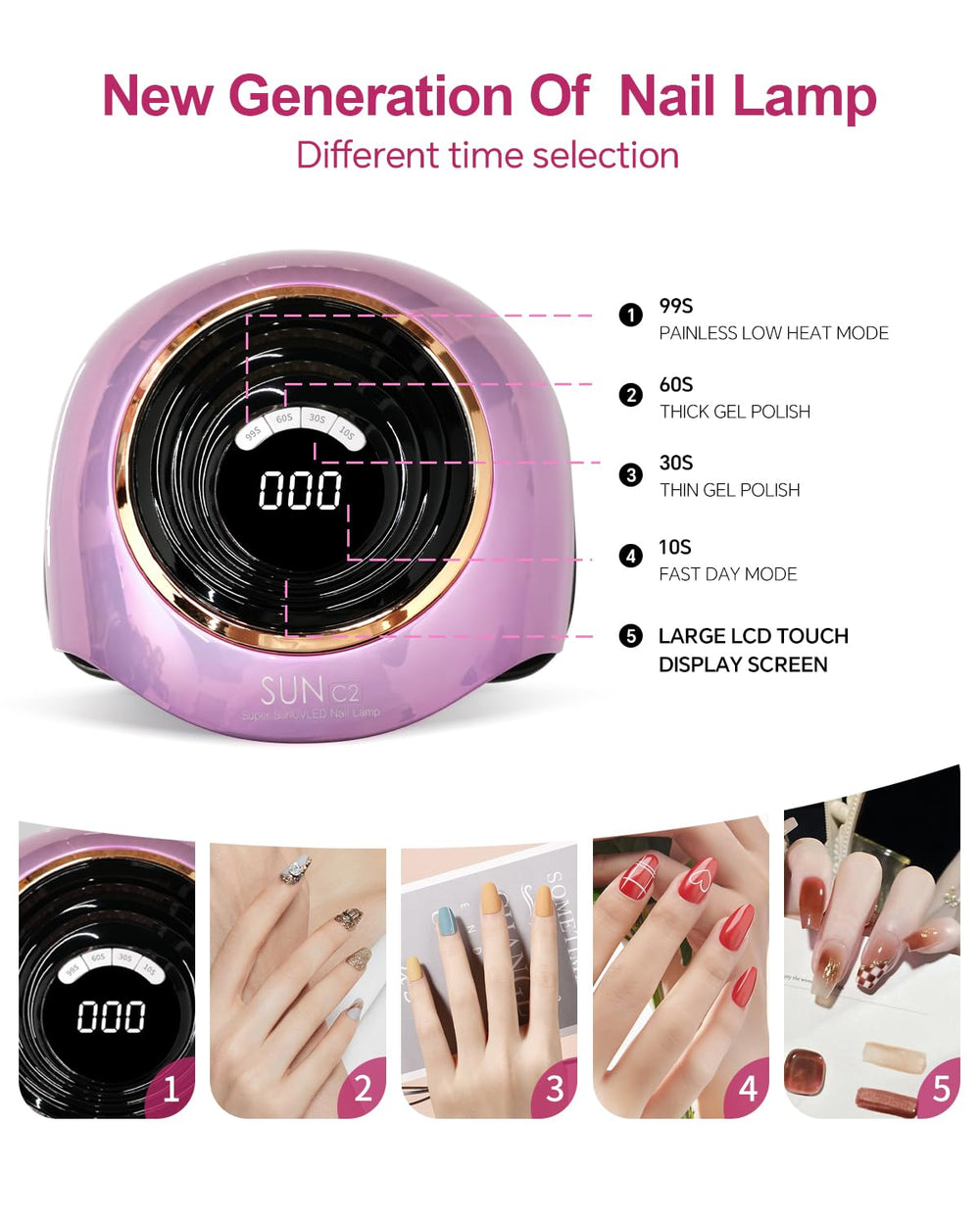 MIRAGE LAYON digital LCD display shows precise timer settings.