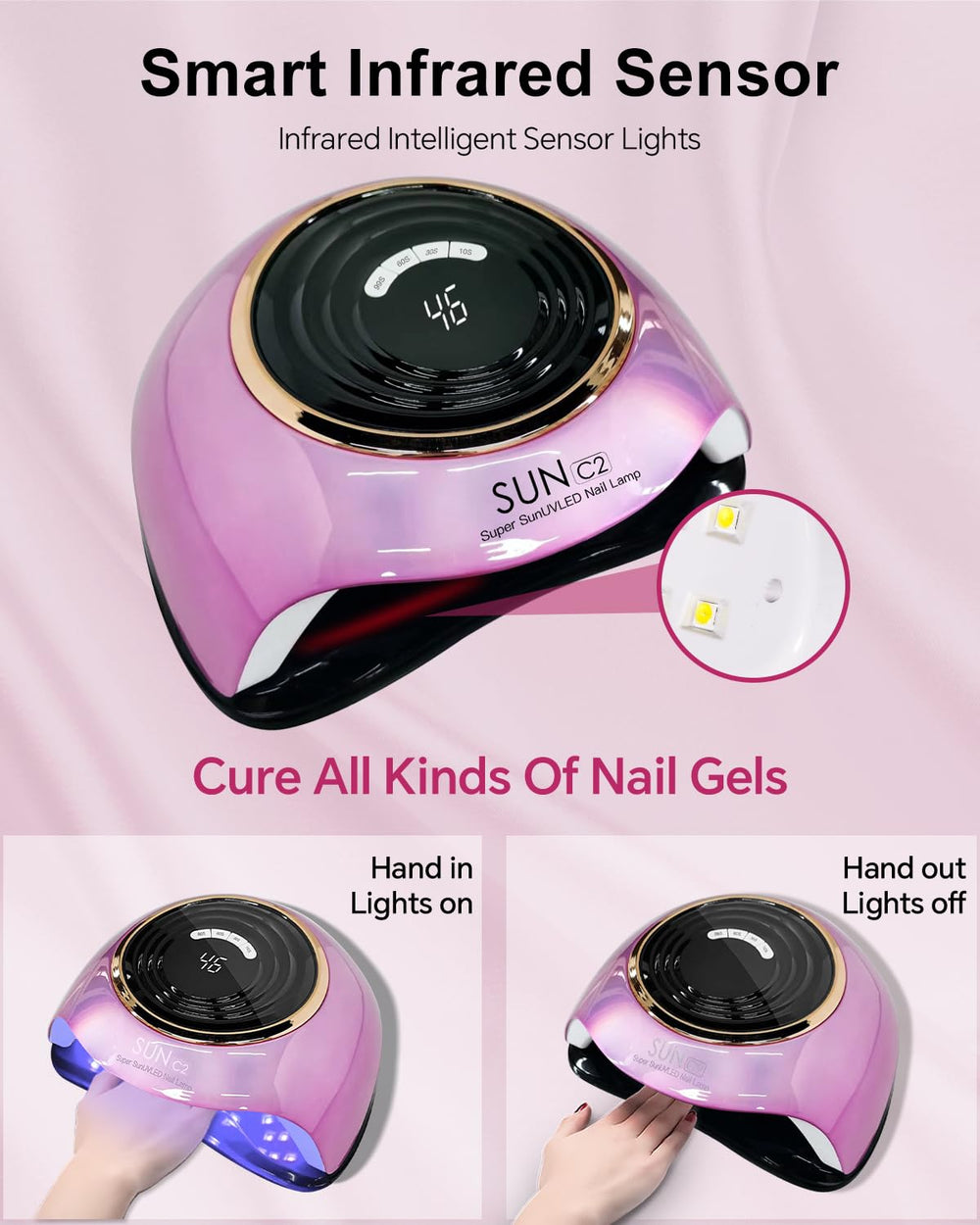 MIRAGE LAYON lamp with infrared sensor automatically activates for hands-in curing.