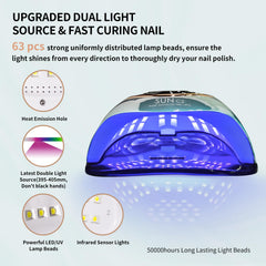 MIRAGE LAYON nail lamp LED beads closeup illustrating even light distribution for all gels