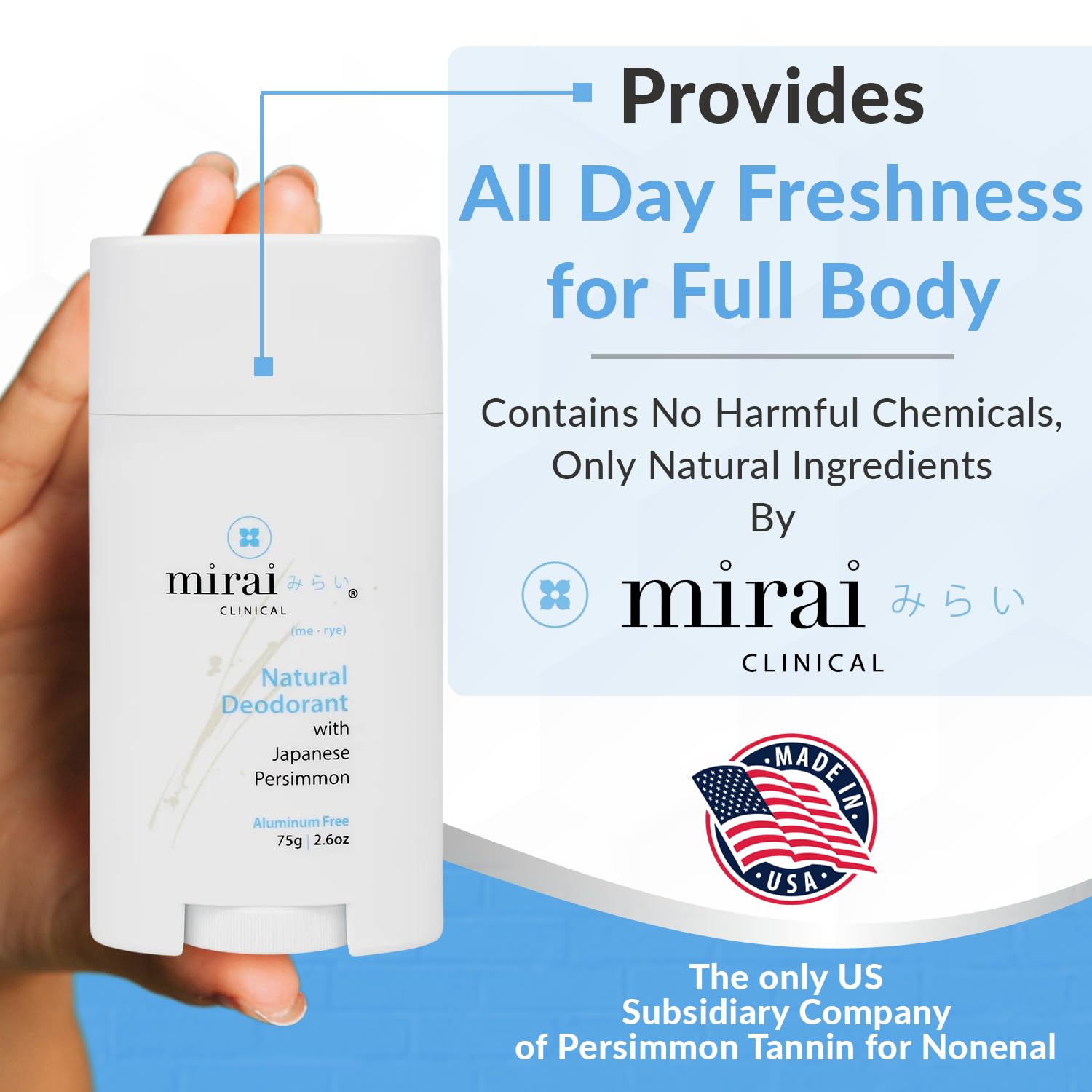 Mirai Clinical nonenal odor elimination close-up shows aging odor control.