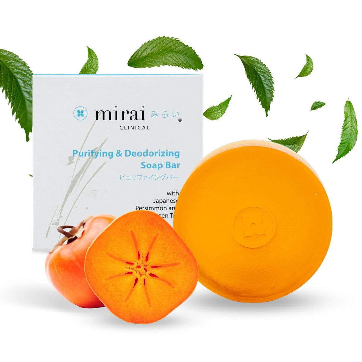 Mirai Persimmon Soap Bar lather closeup demonstrates a rich foam for daily cleansing