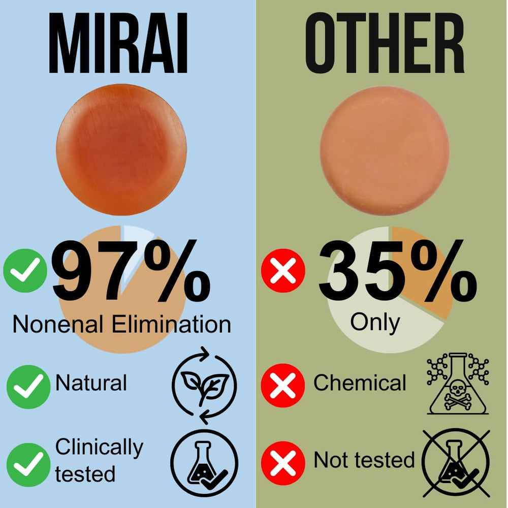 Mirai Persimmon Soap Bar texture closeup emphasizes hydrating cleanse.