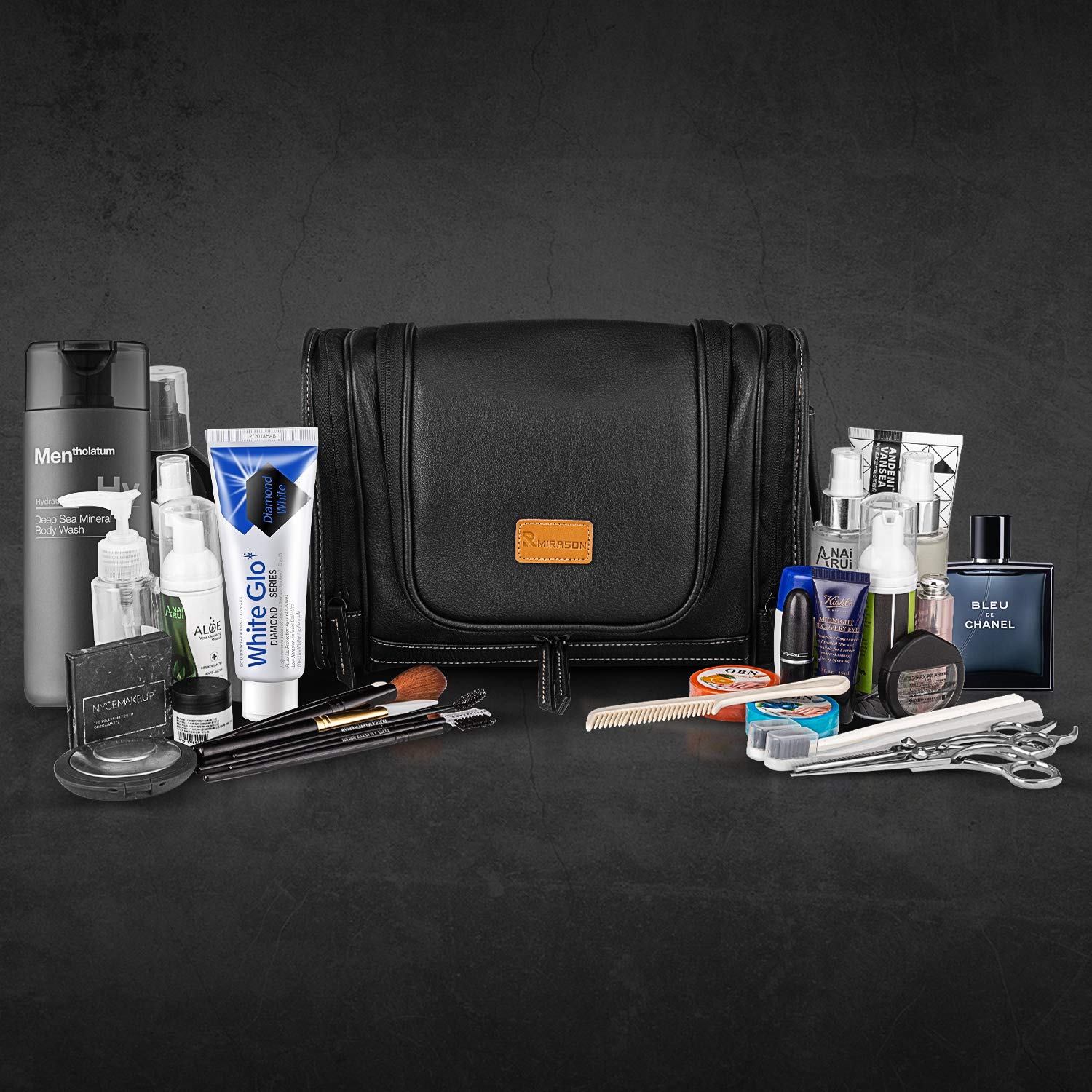 MIRASON black leather bag showcases durable zipper for smooth opening