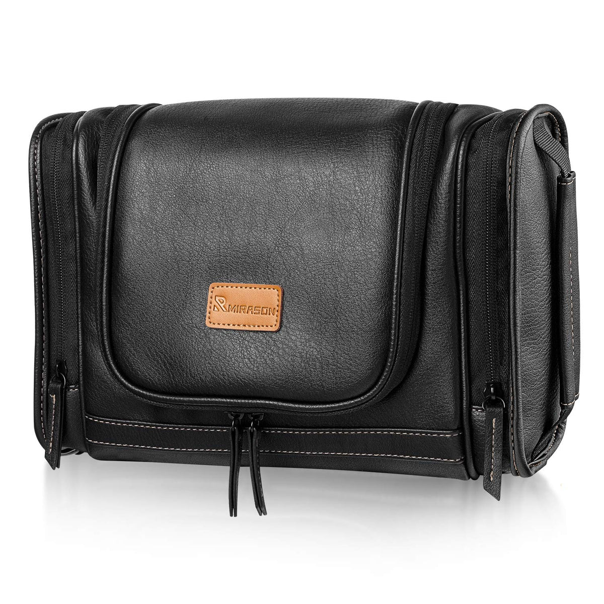 MIRASON travel toiletry bag with hanging leather design for easy access on trips