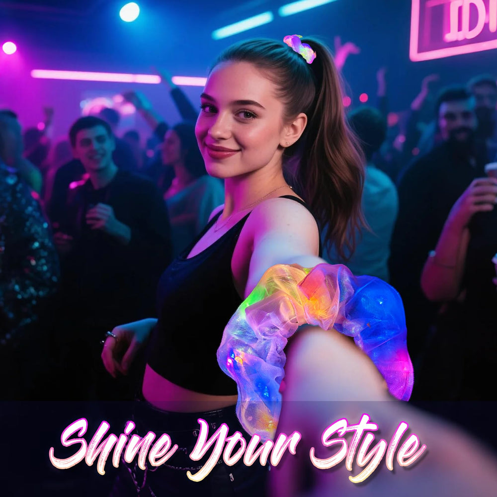 MiraWish light up scrunchies color range worn in hair for concert-ready flair