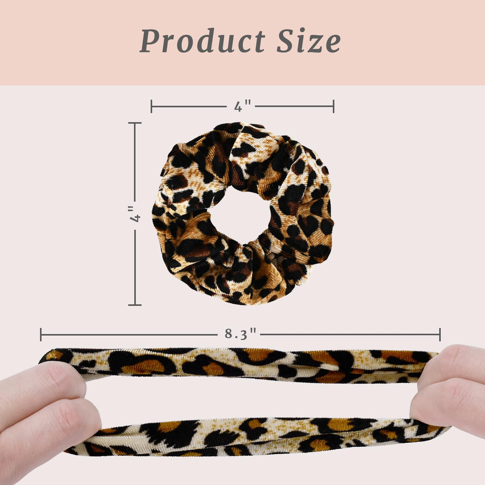 Mirlern leopard velvet scrunchies closeup, soft velvet texture ensures comfortable daily wear.