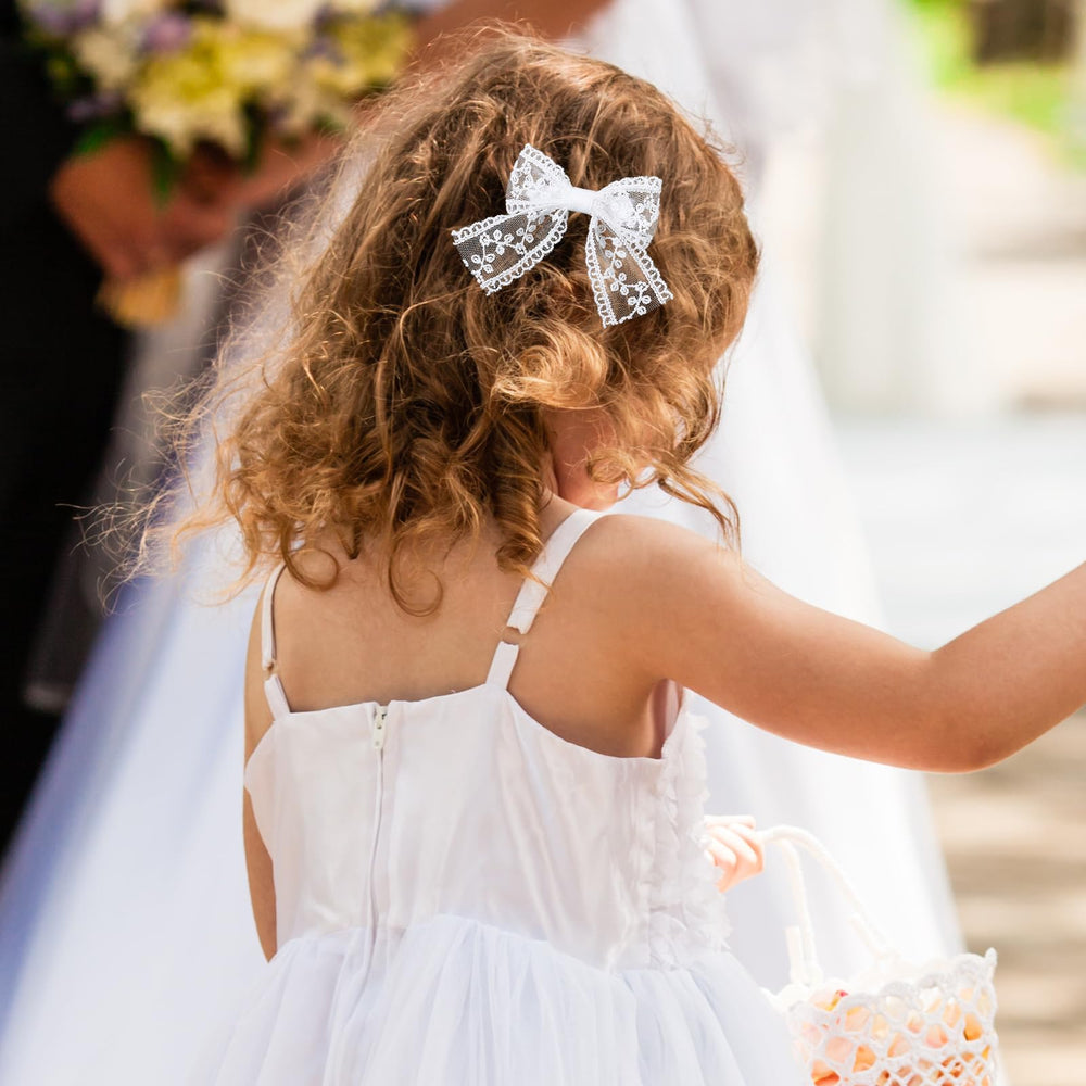 Miroksh 3-inch lace bow alligator clip provides lightweight secure hold.