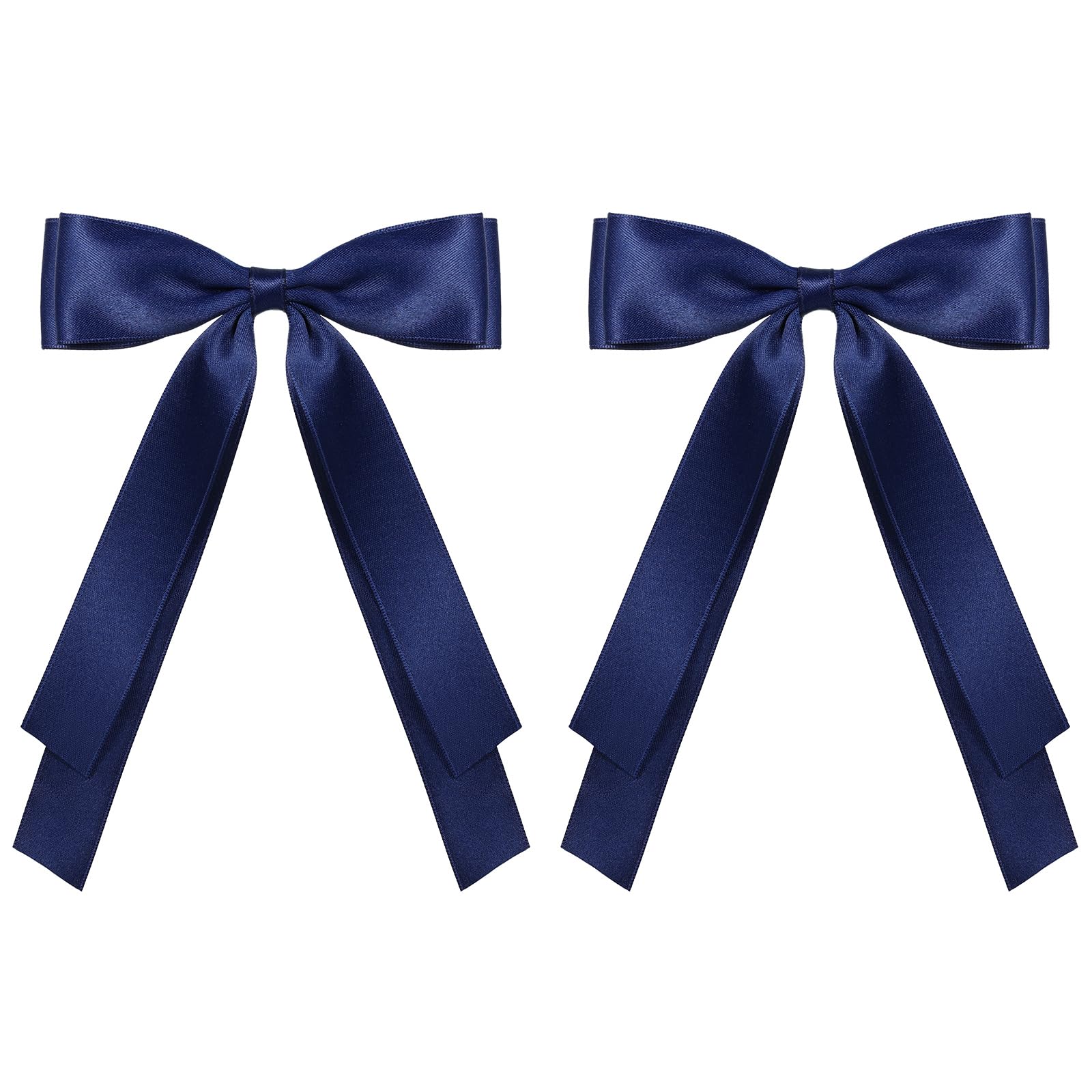 Miroksh 5.5in navy blue bow clip showcases bold satin elegance for everyday wear.