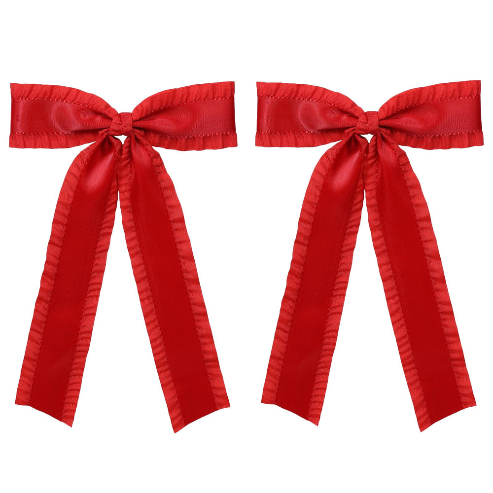 Miroksh 5.5 inch red satin hair bow clip with long tail for polished ponytails