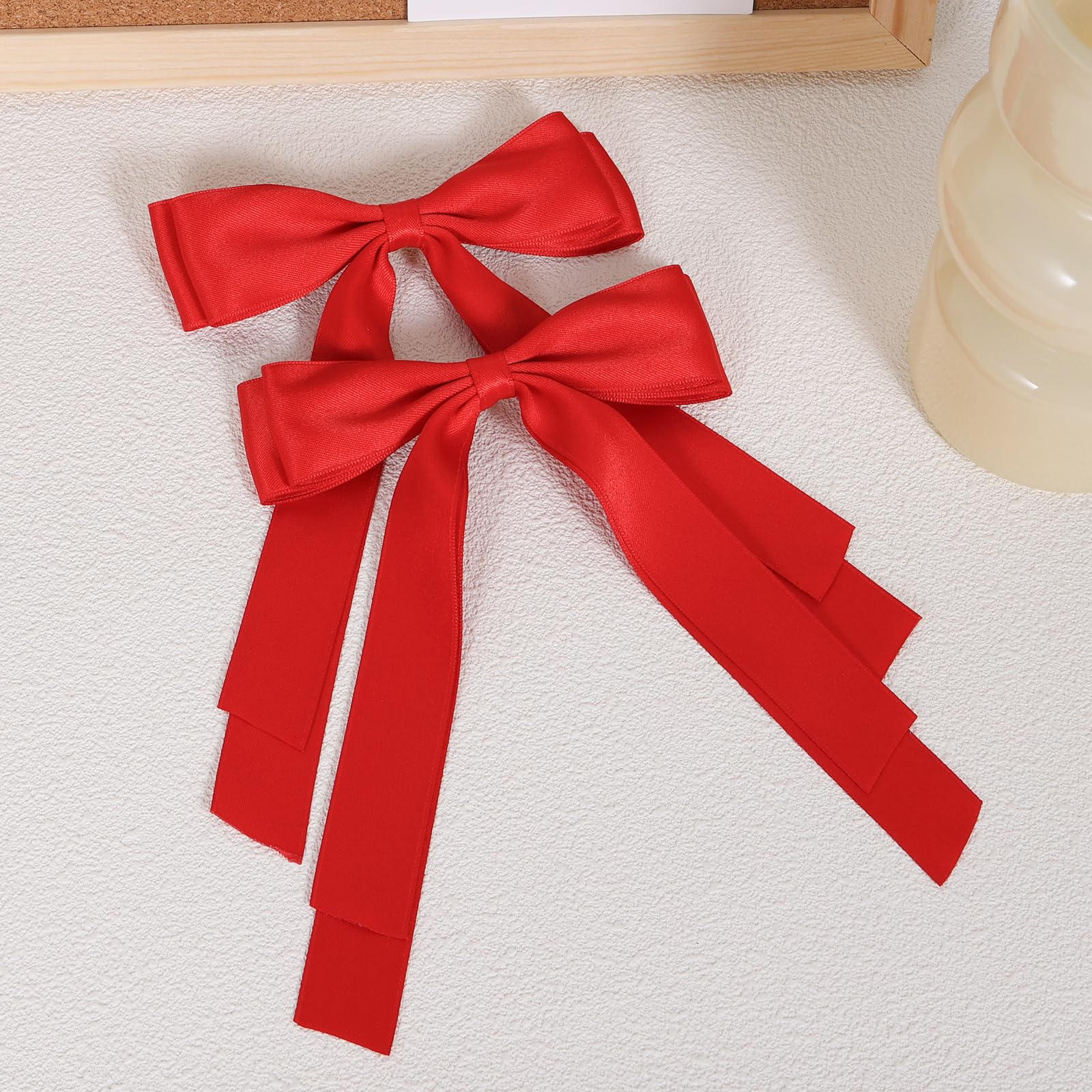 Miroksh red hair bow clip long tail design ideal for ponytails and updos