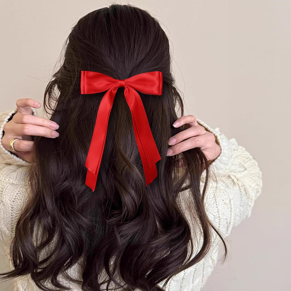 Miroksh silky satin ribbon bow clip close-up showing durable alligator grip