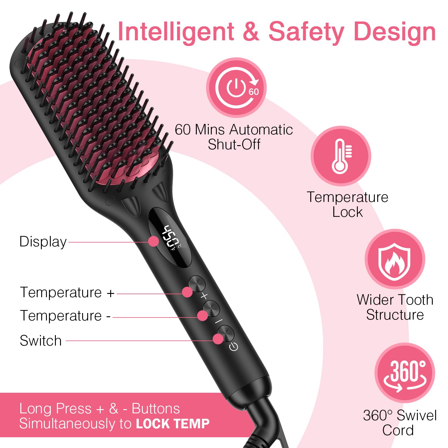 MiroPure enhanced ceramic brush side view showing ergonomic handle for comfortable daily styling.