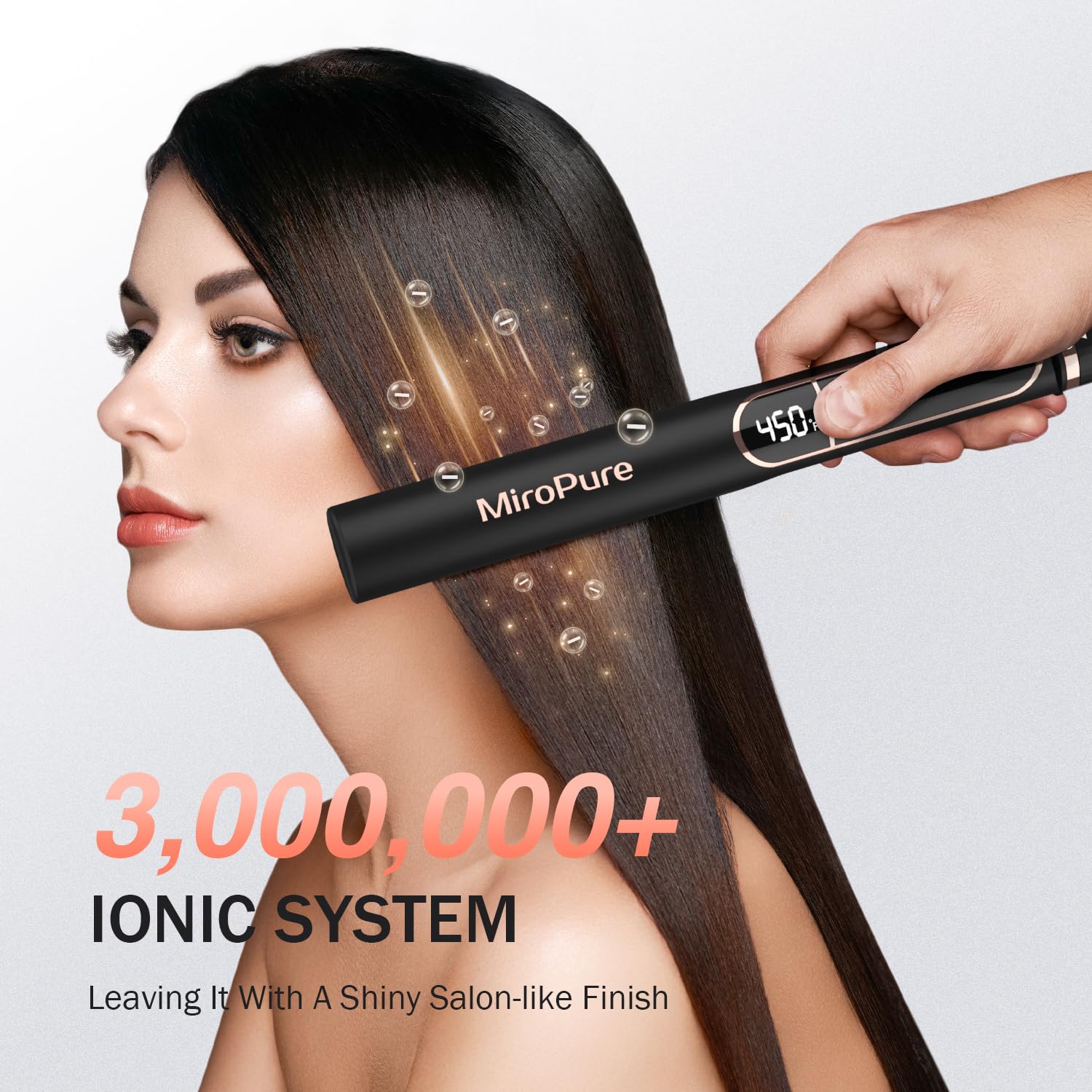 MiroPure flat iron heats up in 15 seconds for quick styling.