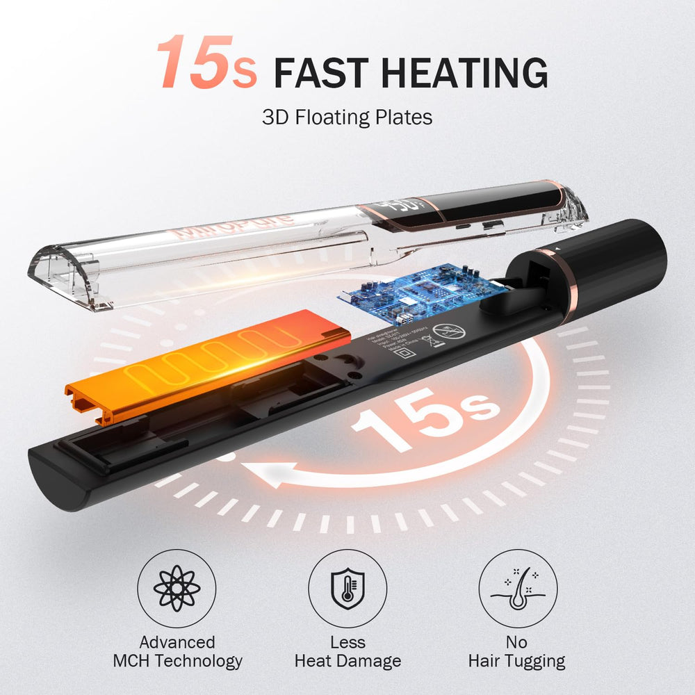 MiroPure flat iron with five heat levels for all hair types.