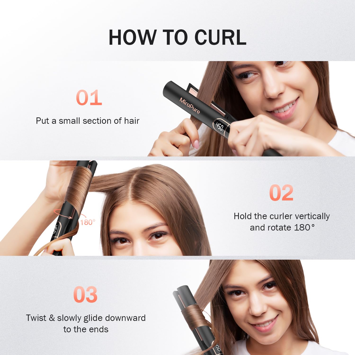 MiroPure flat iron dual voltage 100-240V for worldwide travel.