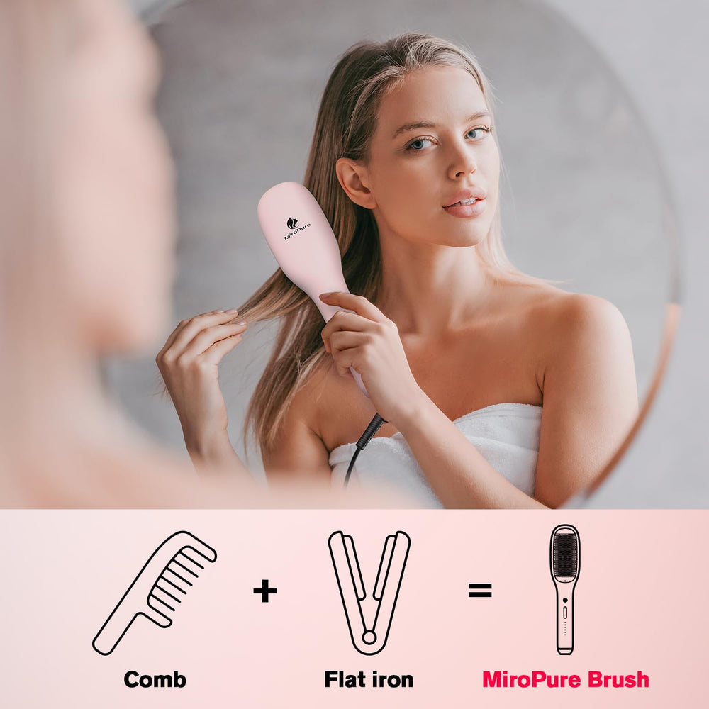 MiroPure hair straightener brush heats up in 30 seconds for busy mornings.