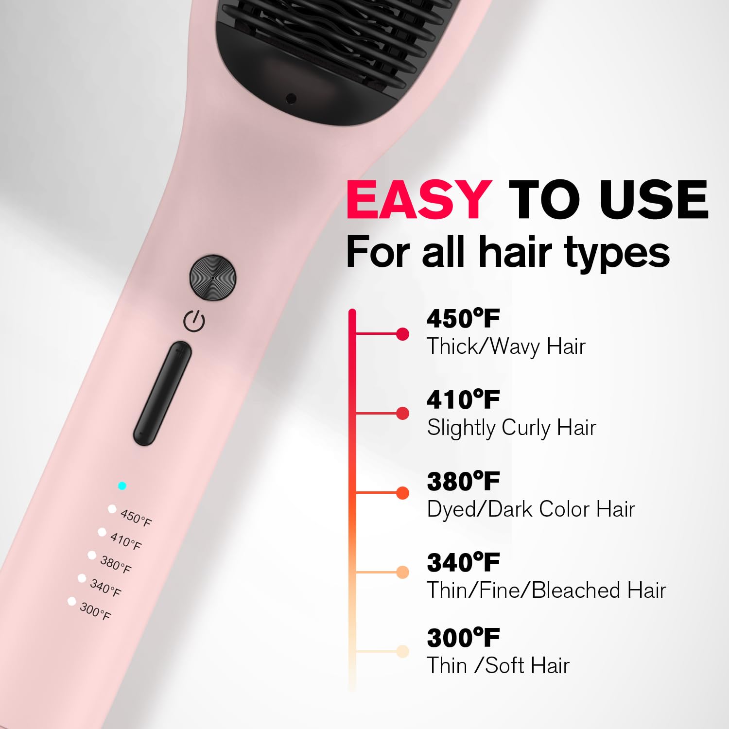 MiroPure hair straightener brush 3D comb teeth grips hair for close, even straightening.