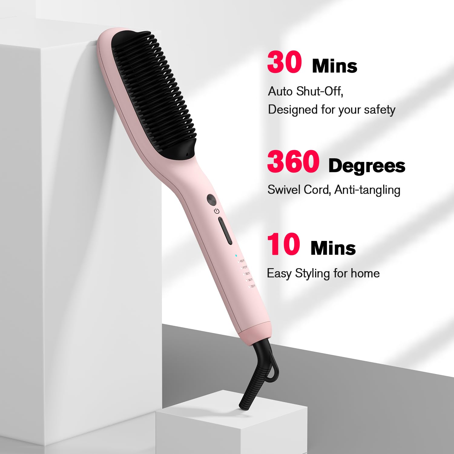 MiroPure hair straightener brush auto shut-off protects against unattended use.