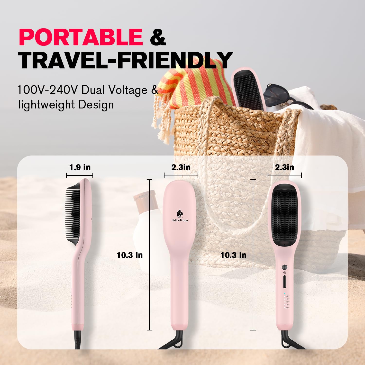MiroPure hair straightener brush dual voltage supports global travel styling.