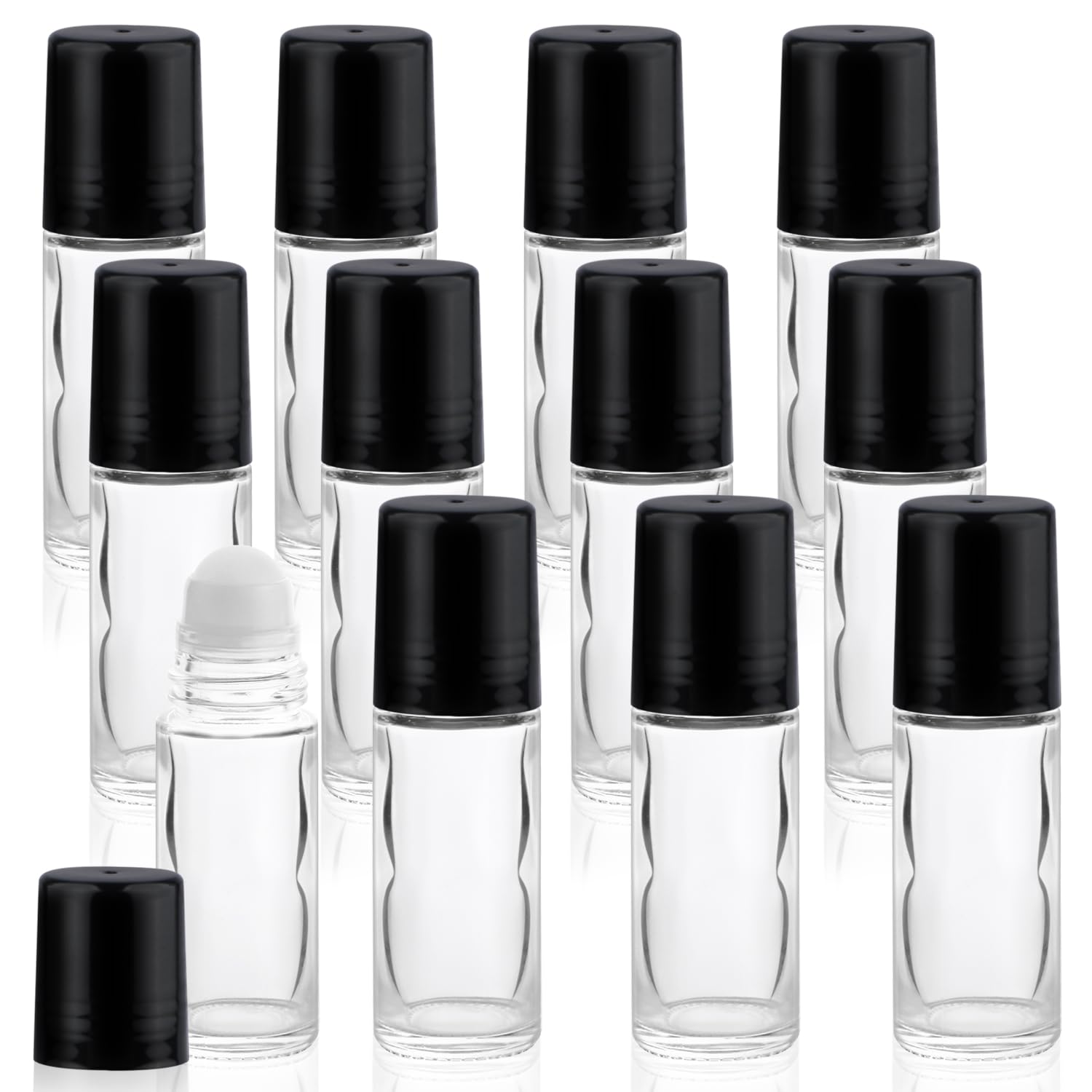 Mirrline 12-pack roll-on bottles in clear glass for portable essential oil storage
