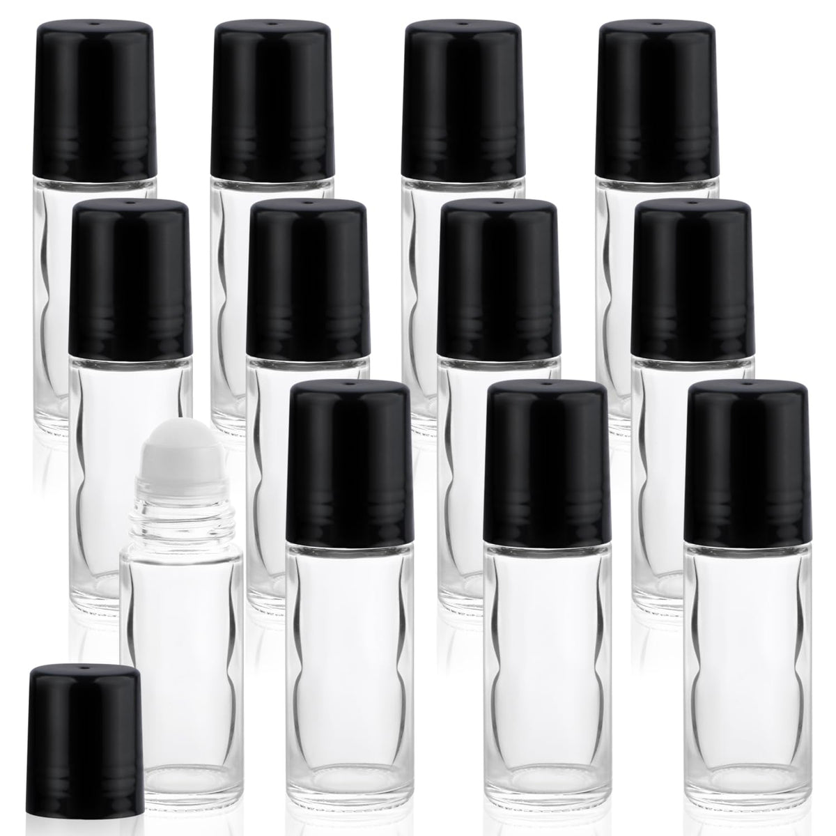 Mirrline 12-pack roll-on bottles in clear glass for portable essential oil storage