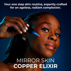 Mirror Skin Copper Peptides Serum dropper in use promotes smoother texture.