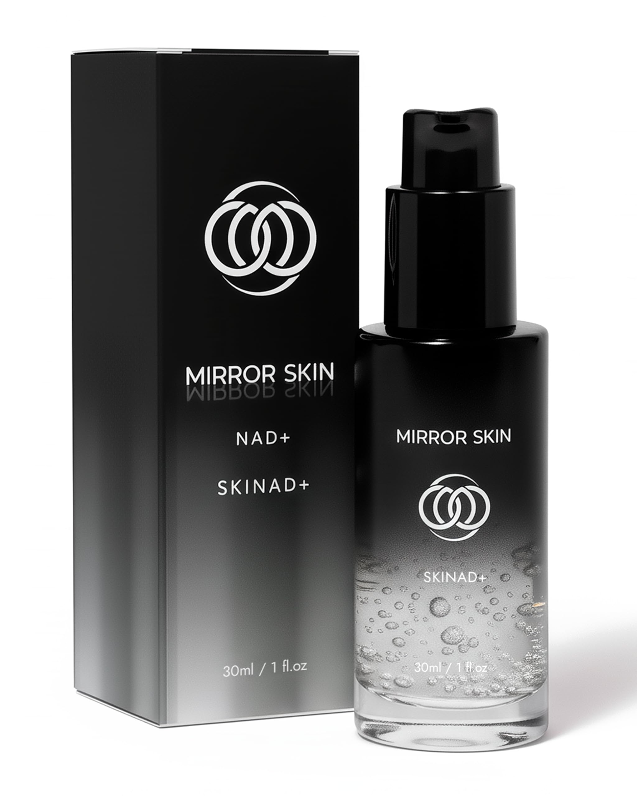 MIRROR SKIN SKINAD+ serum bottle ready for daily energy and radiance.