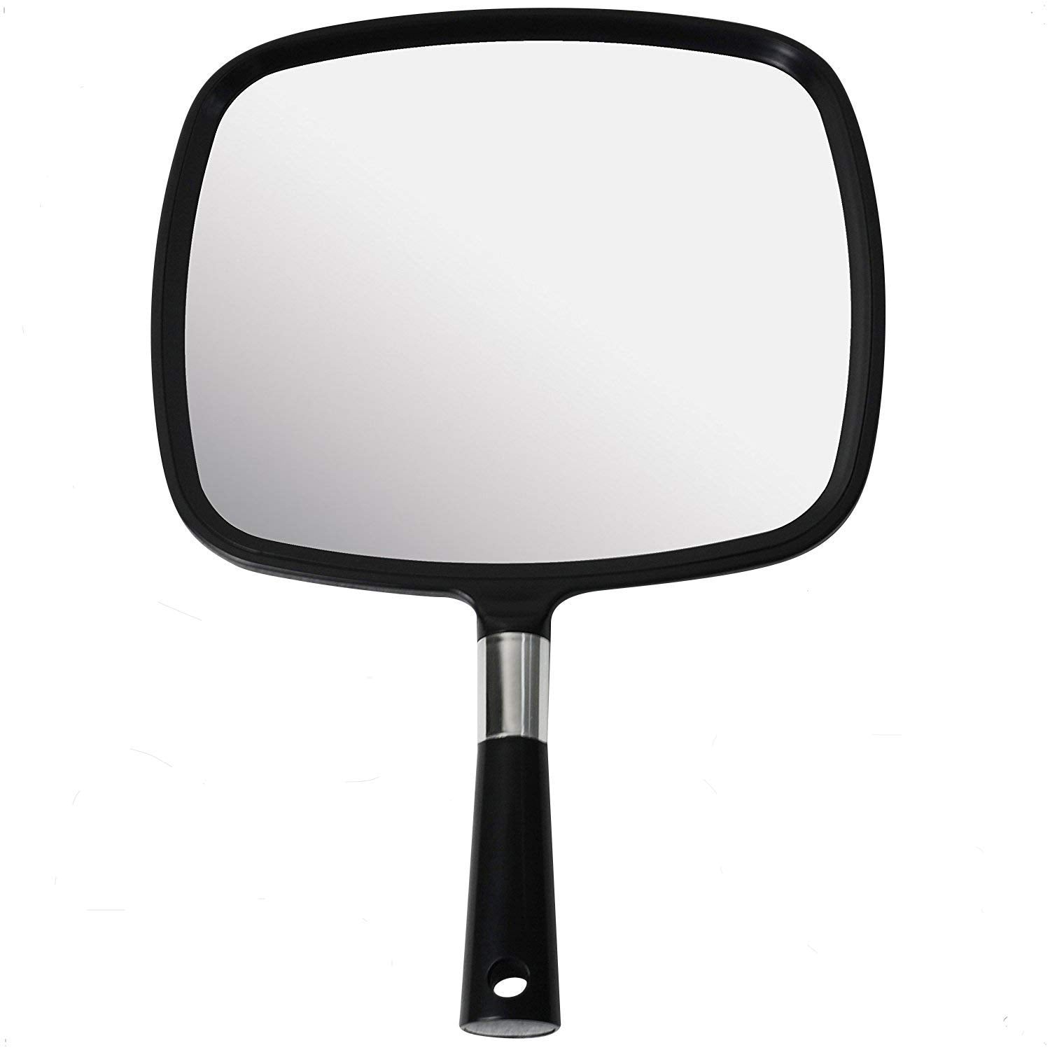 Espejo de mano grande Mirrorvana negro con mango cómodo para uso profesional.