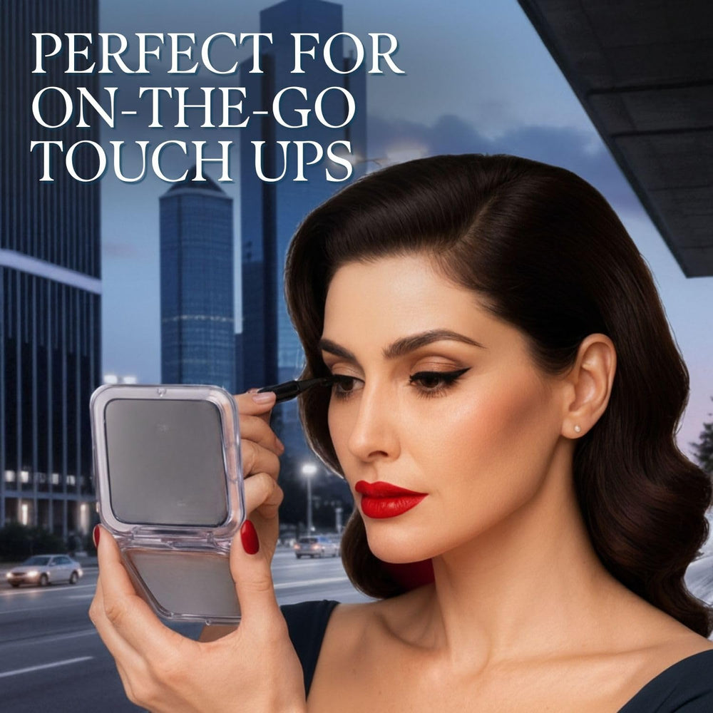 MIRRORVANA foldable travel mirror in purse enables easy on-the-go checks.