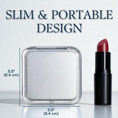 MIRRORVANA pocket-size square 3-3-inch mirror open shows true view top side.